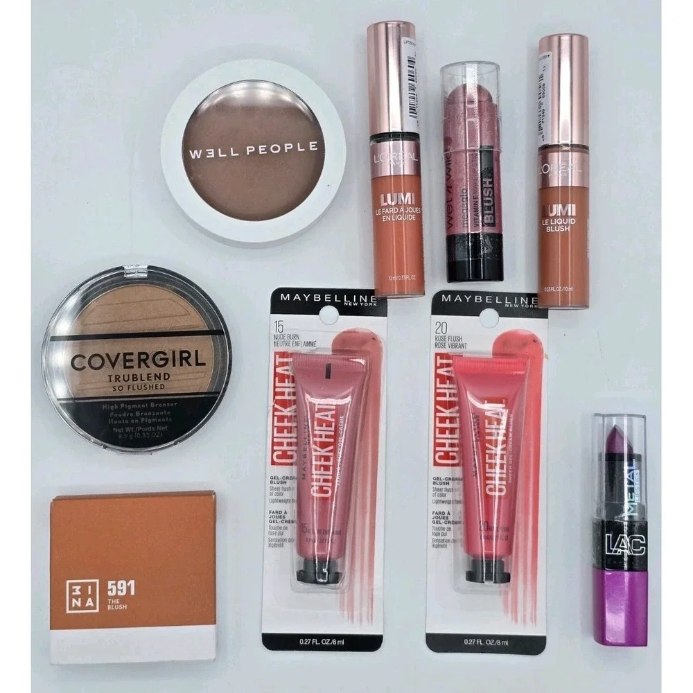 9 Lot Assorted Lipstick Blush Foundation Make-Up Products Mixed Brands-Some Open